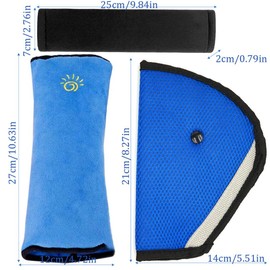 Children's Seat Belt Pads, Pack of 3, Car Seat Belt, Shoulder Pads, Belt Cushion, Protective Cushion and Velvet Bag, Large for More Comfort on Travel, Belt Extension Car, Blue