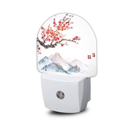 AOWULA Cherry Blossoms Night Light,Japanese Mountains Night Lights Plug into Wall Decor for Stairway/Hallway/Kitchen,Dusk to Dawn Sensor Nightlights for Boys/Girls/Women/Men Room Gifts