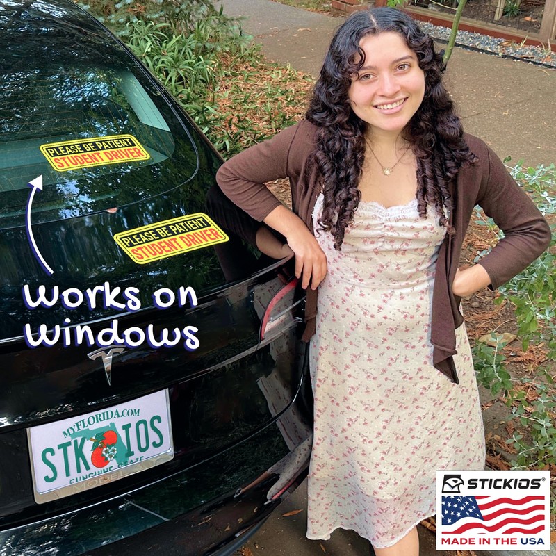 Stickios Student Driver Stickers (Non-Magnetic) for Cars & Windows -