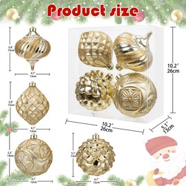 Christmas Ball Ornaments 4.7" Large Champagne Christmas Ornaments Balls Xmas Tree Shatterproof Plastic Christmas Ornaments Big Hanging Christmas Decorations for Holiday Party Indoor Outdoor 4 Pcs