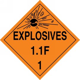 Accuform MPL16CT10 PF-Cardstock Hazard Class 1/Division 1F DOT Placard, Legend "Explosives 1.1F 1" with Graphic, 10-3/4" Width x 10-3/4" Length, Black on Orange (Pack of 10)
