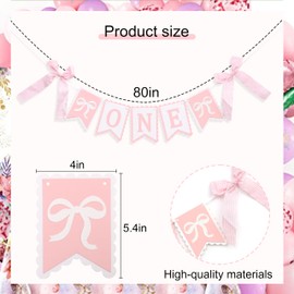 Bow First Birthday High Chair Banner - Pink Bow 1st Party Decoration,Coquette First High Chair Banner,Coquette One Birthday Photo Prop(bow first)