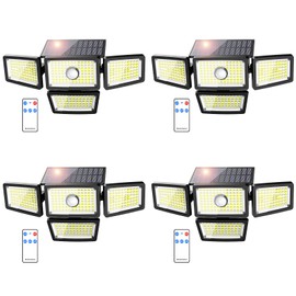 3000LM Solar Lights outdoor, 4 Adjustable Heads Solar Motion Sensor Lights with 283 LED, IP65 Waterproof Solar Security Wall Lights, Remote Control Flood Lights for Graden, Outside, Backyard 4 Pack