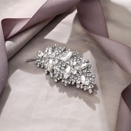 EVER FAITH Gala Round Austrian Crystal Brooch, Vintage Inspired Leaf Marquise Pin for Women Clear Silver-Tone