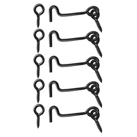 TERF® High Quality Cabin Hook and Eye Black 50mm (2 inch) Gate Door Lock Latch Hook Eye For Window Slide Barn Bathroom Toilet Cabinet Cupboard Shed Gate Door Latch and Multi Purpose Use - Pack of 5