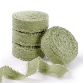 FAKILO Natural Rustic Cotton Ribbon with Frayed Edge, Sage Green 100% Cotton Ribbon 5/8" x 24yds for Vintage Wedding Bouquets,Invitations,Baby Shower,Gift Wrapping,DIY Crafts,Home Decor