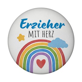Rainbow Magnet Round with Saying "Erzieher mit Herz Kita und Kindergarten Leaving Gift for Educators" Colourful Thank You for Children with Heart