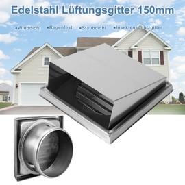 uyoyous Weather Protection Grille Stainless Steel Ventilation Grille 150 mm Stainless Steel Hood Exhaust Air Hood 184 x 184 mm Square Slat Grille for Kitchens, Bathroom Ventilation Systems
