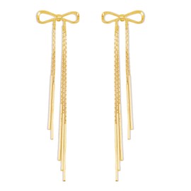 Gold Bow Earrings Gold Bow Earrings for Women Dangling Long Bow Earrings Dangle Gold Bow Jewelry Bow Tie Earrings Bowknot Earrins Gold Drop Earrings Long Gold Earrins Dressy