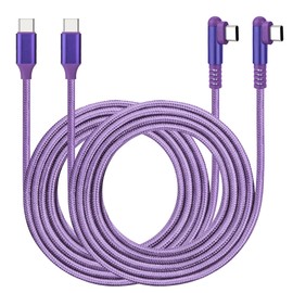 ROFICORD USB C to USB C Cable, [2 Pack] 60W Type C Right Angle Cable Fast Charging for Phone 16/15 ProMax/Car Charger/S24/S23/S22/MacBook Air/Pad/CarPlay and More USB C Device (2Pack Purple, 4FT)