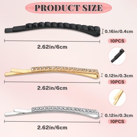 30 PCS Rhinestone Bobby Pins, 3 Colors Metal Crystal Hairpins Bulk for Women, Shiny Hair Barrettes Hairpins for Women and Girls (Multicolor)