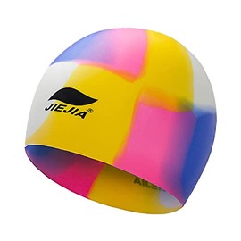JIEJIA Multi-Color Swim Caps for Women Men Waterproof Silicone Swimming Cap, ONE-Size