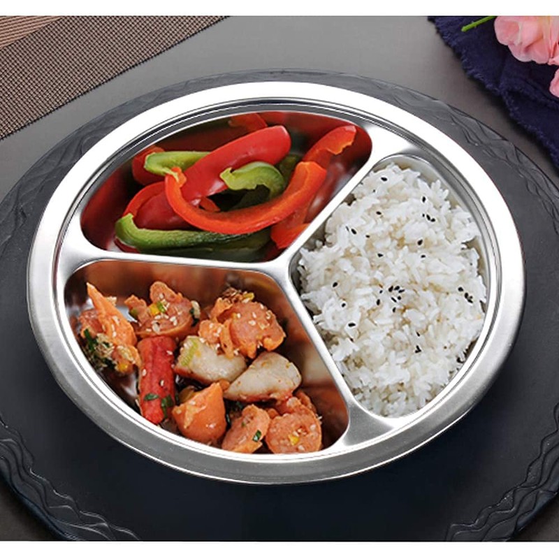 2 Pack Divided Plates, 10.25 Inch Three Section Round Plate
