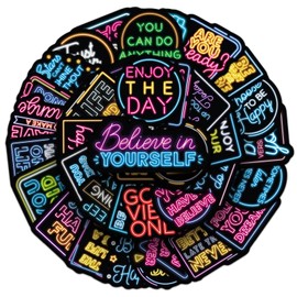 50 Packs Motivational Inspirational Stickers Water Bottles Laptop Phone Computer Guitar Skateboard Hydroflasks Neon Vinyl Sticker Waterproof Aesthetic Trendy Decals for Kids Teens Girls Adults