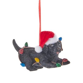 Kurt Adler Puppy with Santa Hat Ornament, Black Labrador