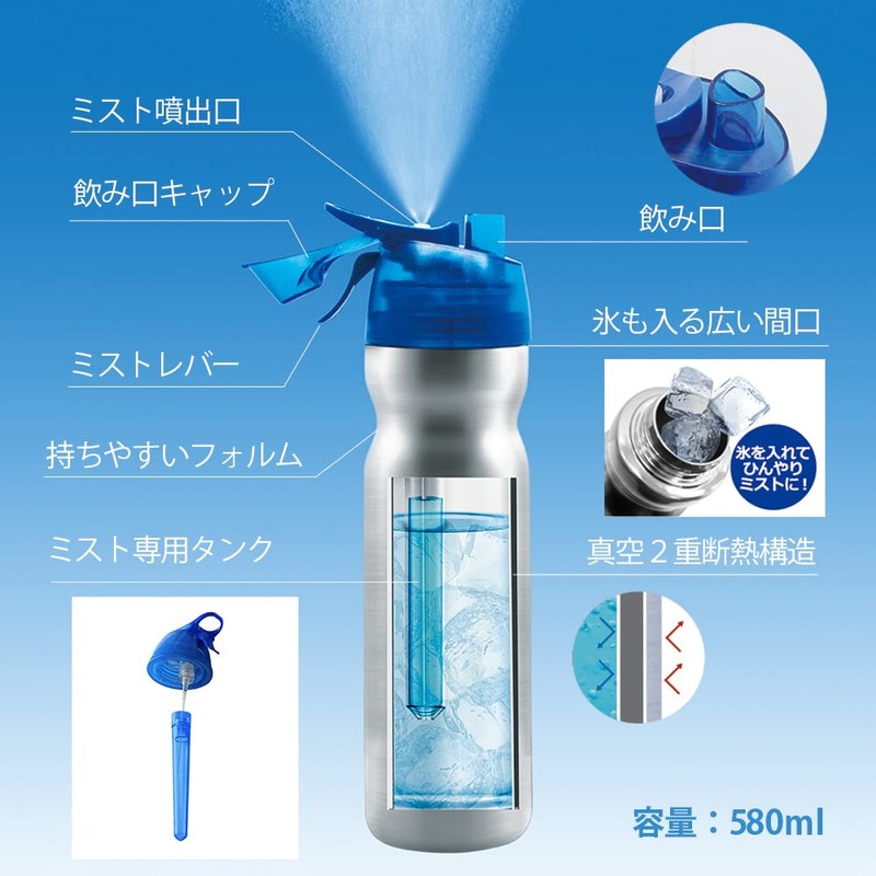 Stainless Steel Vacuum Insulated Bottle with Cooling Mist Function Drink