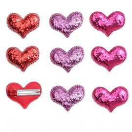 9 Pcs Heart Hair Clips, Glitter Sequin Heart Hairpins,Red Pink Rose Red Hair Pins, Valentine's Day Themed Party Wedding Party Hair Accessories