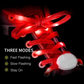 Novelty Place 3 Pairs LED Light Up Shoelaces with 3 Modes, Flashing Shoe Laces for Night Party, Dancing, Running & DIY (Green, Red & White)