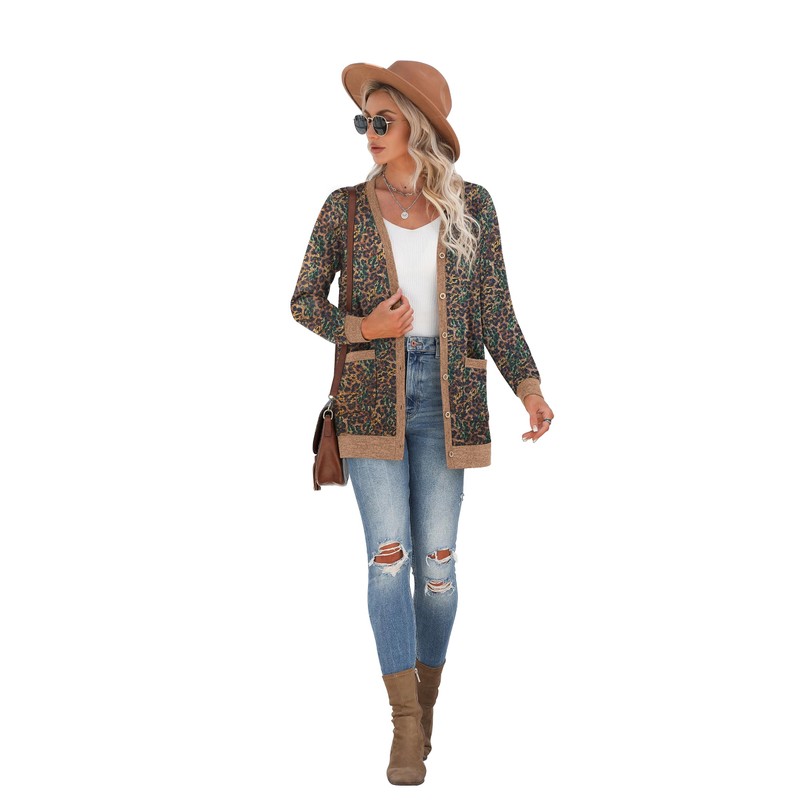 GRECERELLE Cardigan for Women Open Front Button Down Printed Lightweight
