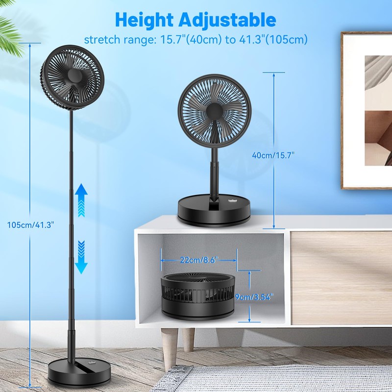 Portable Foldable Oscillating Desk Fan, 8.6" Standing Fans with Remote
