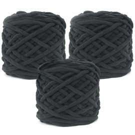 Chunky Velvet Chenille Yarn for Crocheting Velvet Fluffy Plush Thick Bulky Chunky Chenille Velvet Soft Baby Blanket Yarn for Crocheting Hand Knitting3* 100g(Black)