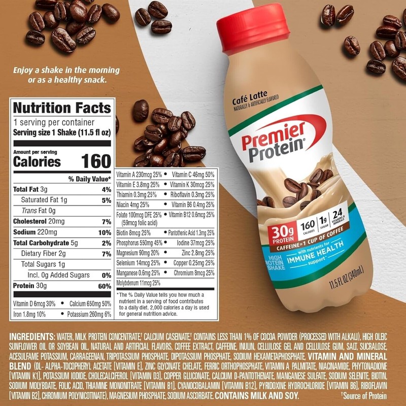 Premier Protein Shake Café Latte 30g Protein 1g Sugar 24