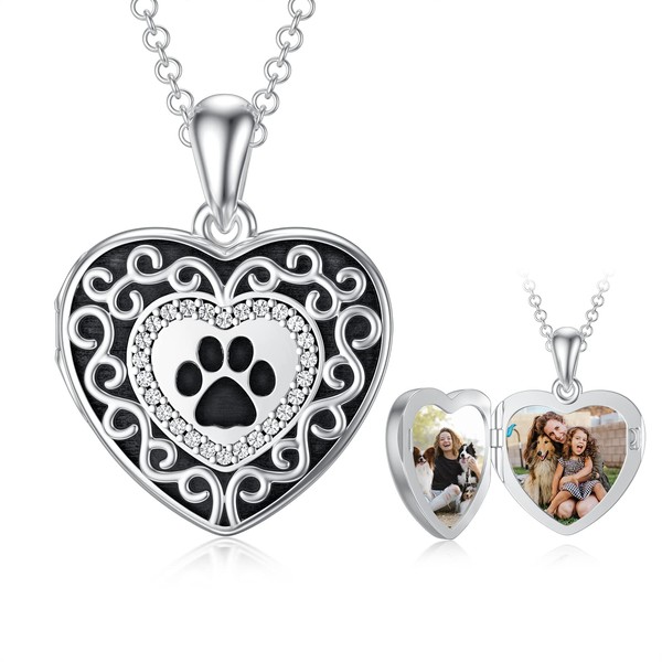 PEIMKO 925 Sterling Silver Dog Paw Locket Necklace, Cat Paw