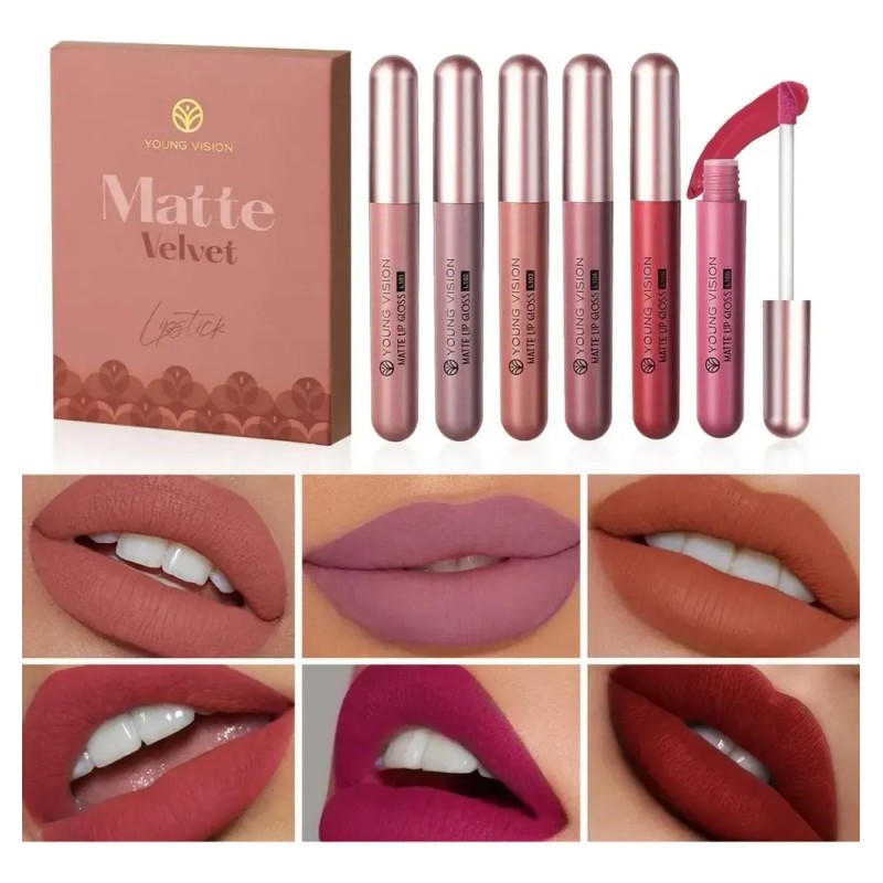 / Z Conjunto De 6 Batons Mate Lip Brilho À