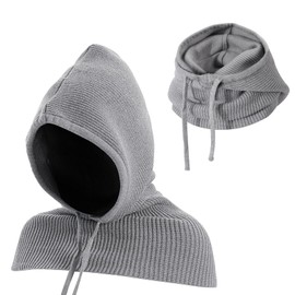 TAGVO 2 in 1 Balaclava Hat with Hooded Scarf, Windproof Slouchy Knitted Balaclava, Winter Soft Pullover Knit Scarf Beanie Hooded Scarf Hat, One Piece Hat and Neck Warmer, Unisex Scarves & Wraps Grey