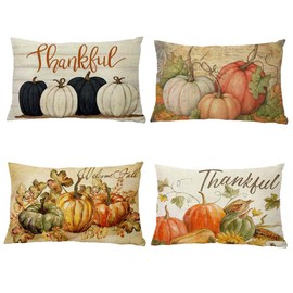 seahdunt Fall Thanksgiving Pumpkin Pillow Covers Square Cushion Covers,Throw Pillows Decorative Pillowcase, Cotton Linen Cushion Case for Home,Room,Chair,Wedding Decor, Car,Decoration, 12”x20”set of 4