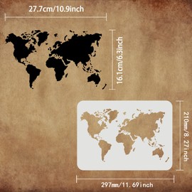 FINGERINSPIRE World Map Stencil Template 11.7x8.3 inch Plastic Map Painting Stencil World Map Outline Pattern Stencils Reusable DIY Home Decor Stencil for Painting on Wood, Floor, Wall
