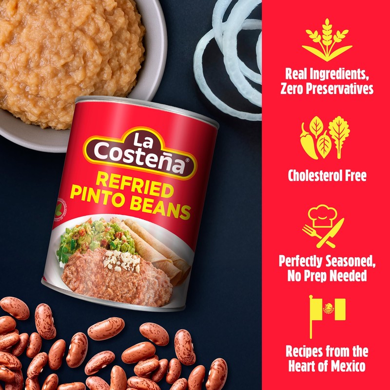 La Costeña Refried Pinto Beans - Ready-to-Eat Canned Refried Beans