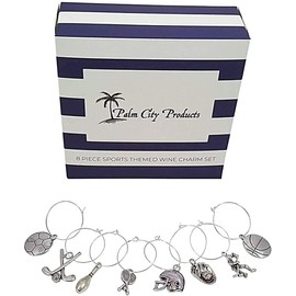 Palm City Products Sports Themed Wine Charms - 8 Piece Wine Charm Set - Great Gift for Sports Fans
