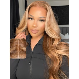 UNICE Bye Bye Knots Glueless Pre Everything Wig Body Wave Pre Cut 7x5 Lace Front Wigs Human Hair Pre Plucked Natural Hairline Honey Blonde Highlight Color 20 inch