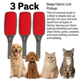 3 Pack Reusable Lint Brush – Double Sided Pet Fur, Lint, Dust & Fuzz Cleaner for Clothes, Furniture, Bedding & Upholstery