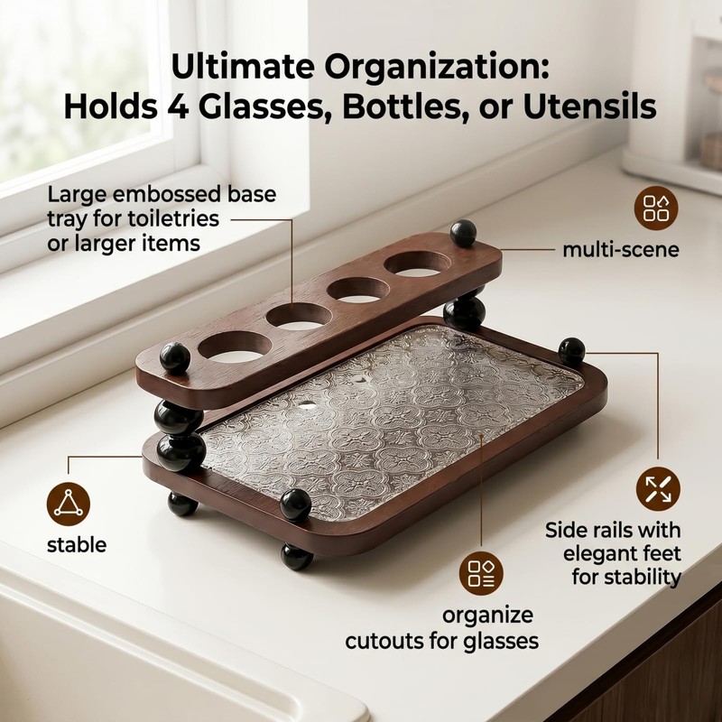 2 Pack 11.2 Inch Wood Riser Decorative Tray - Double