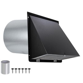 8 inch Hooded Wall Vent with Screen and Damper,Wall Vent Cover Exhaust Vent Outdoor Wall Cap Exterior Air Vent Cover for Kitchen Range Hood HVAC Duct Dryer Ventilation,Galvanized Steel,Black