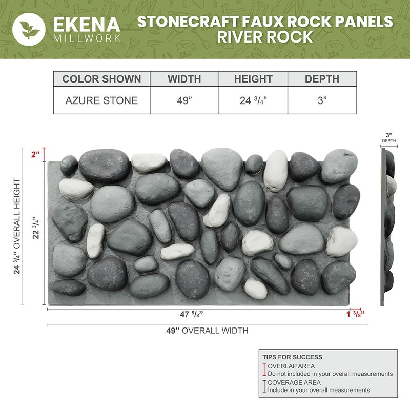 EverStone River Rock Faux Rock Panel, 49"W x 24 3/4"H