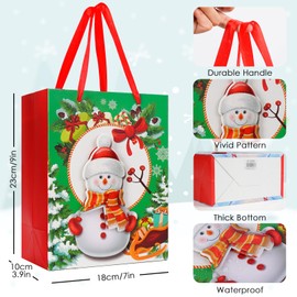 Gfractolux Christmas Gift Bags for Presents, 4 Pack Multipack Medium Gift Bag with Cards, Kids Adult Gift Present Bag, Shopping Bag for Holiday Xmas Event Party, 9 IN x 3.9 IN x7 IN