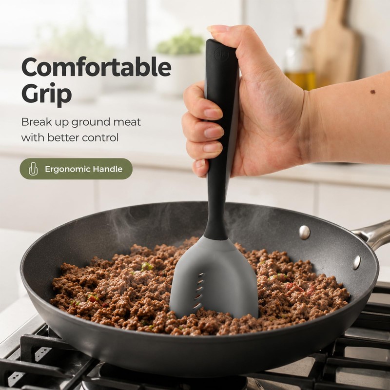 Meat Chopper Mincing Spatula, Silicone Ground Beef Masher with Drain