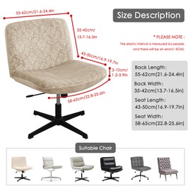 EVOLLER Criss Cross Chair Cover Armless Chair Slipcover Office Desk Chair Covers Velvet Embossing Mid Back Wide Seat Accent Chair Covers for Computer Chairs and Vanity Chairs(Velvet-Beige)