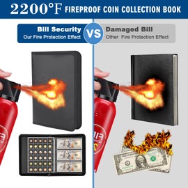 Coin Collection Book Holder for Collectors, Coin Collection Supplies, Coin Collecting Books, Fireproof Coin Album with 300 Coin Collection Pockets + 36 Bill Sleeves Coin Storage Boxes