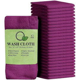 12 Pack Cotton Washcloths Set 100% Egyptian Cotton Face Cloths Towels Flannels(30 x 30 cm) Quick Dry And Absorbent Makeup remover (Purple)