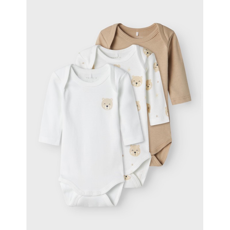 NAME IT Child Romper 3 Pack, Oxford Tan