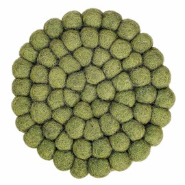 Global Crafts Felt Ball TrivetRound, Mustard Medley - Sage