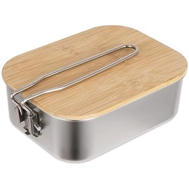 PWPAM Stainless Steel Camping Cookware Pot with Bamboo Chopping Board, Camping Mess Tin with Foldable Handle and Lid, Applicable for Camping Hiking BackPacking (30oz)