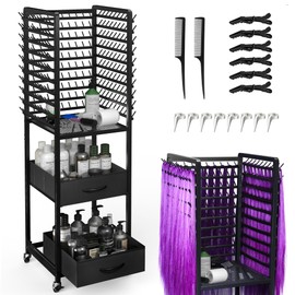 Yumkfoi 300 Pegs Braiding Rack with Large Drawers, 3-Sided Hair Rack with Wheels and 16 Braiding Tools, Hair Extension Holder 52 Inch Height for Hair Salon, Home