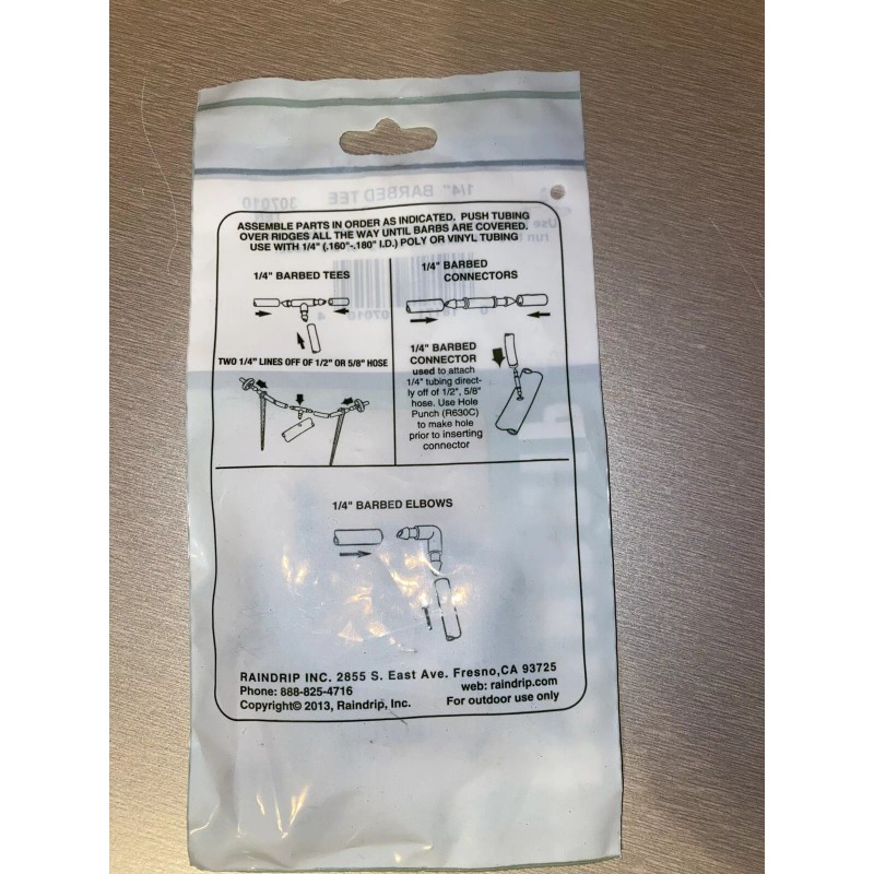 Raindrip Inc (10 Pack) RAINDRIP 307010 1/4" Barb Tee DRIP