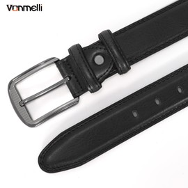 VONMELLI Men's Leather Belt with Classic Waist Belt Buckle for Casual Jeans and Suit Width 3.5 cm, black