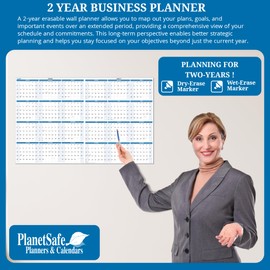 2026 and 2027 2-Year Wet & Dry-Erasable Wall Calendar Planner 24-Month 24" x 36". Complete with fine tip dry-erase marker and eraser